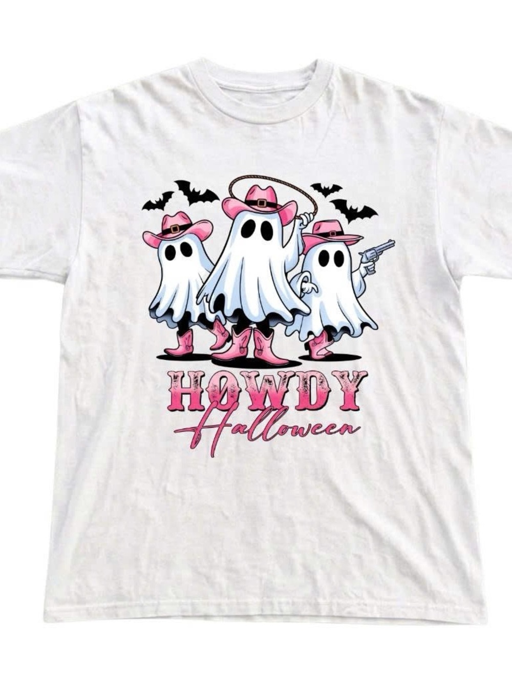 Howdy Halloween White Shirt with Pink Ghost Cowgirls